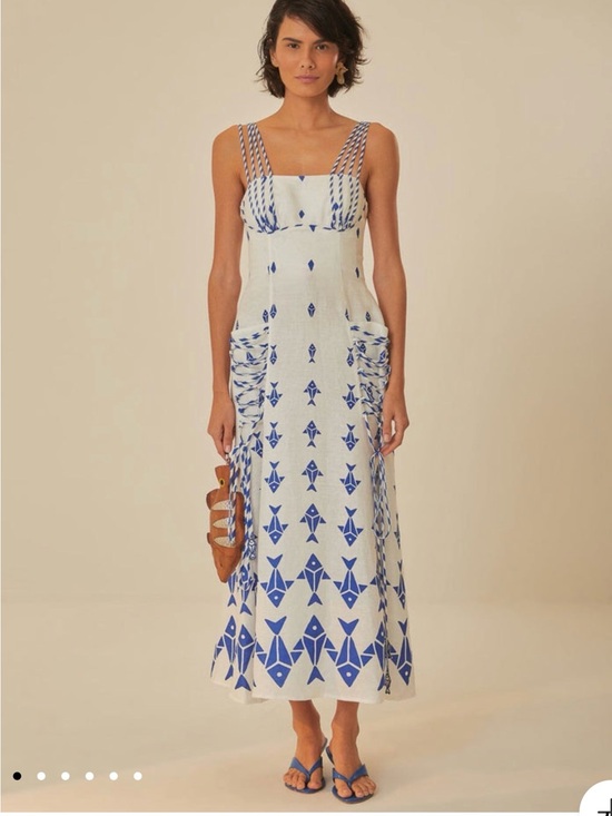 FARM Rio Dresses & Skirts - FARM Rio Off White Graphic fishes Maxi Dress with Blue Geometric Print